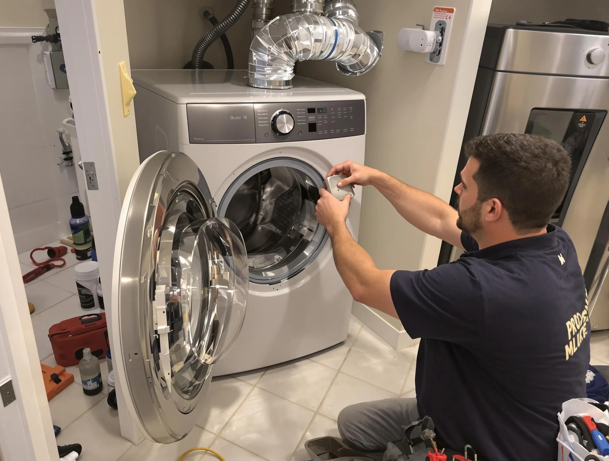 Woodlake Dryer Vent Cleaning technician performing precise dryer vent hose installation in Woodlake