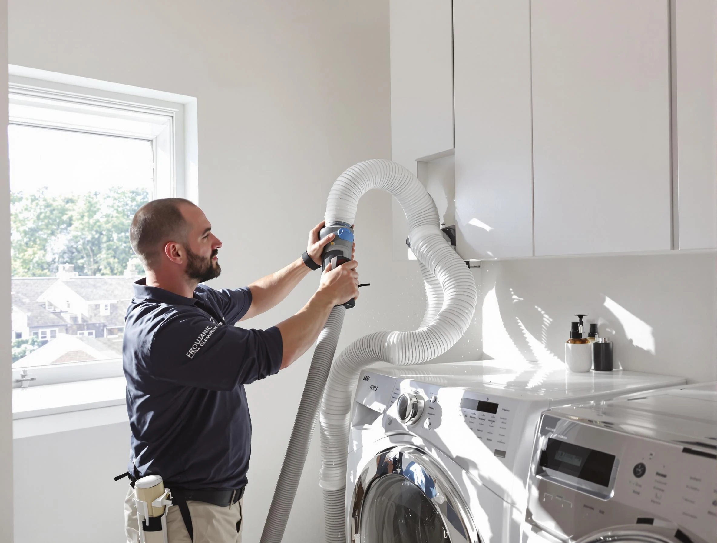 Certified Woodlake Dryer Vent Cleaning technician performing dryer vent cleaning in Woodlake